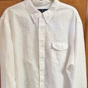 Ralph Lauren Shirt Mens XXL White Linen/Cotton Button Down Pocket RL Anchor Logo